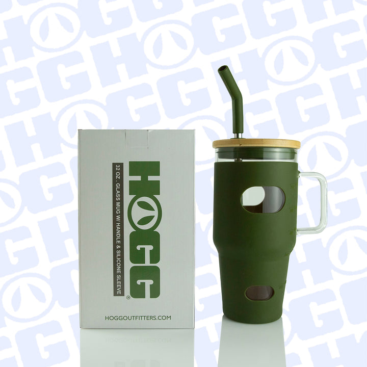 32oz Glass Mug W/ Handle & Sleeve Case - Olive (20 Units)
