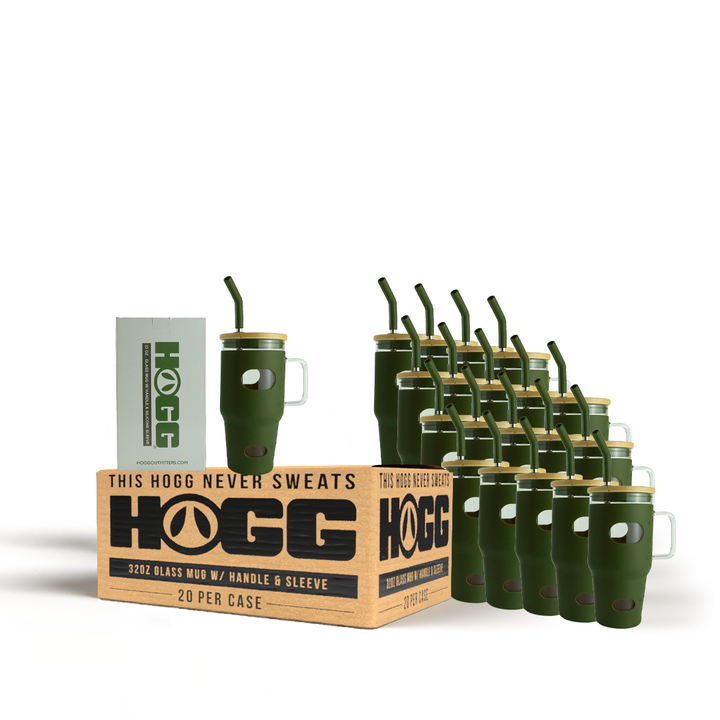 32oz Glass Mug W/ Handle & Sleeve Case - Olive (20 Units)