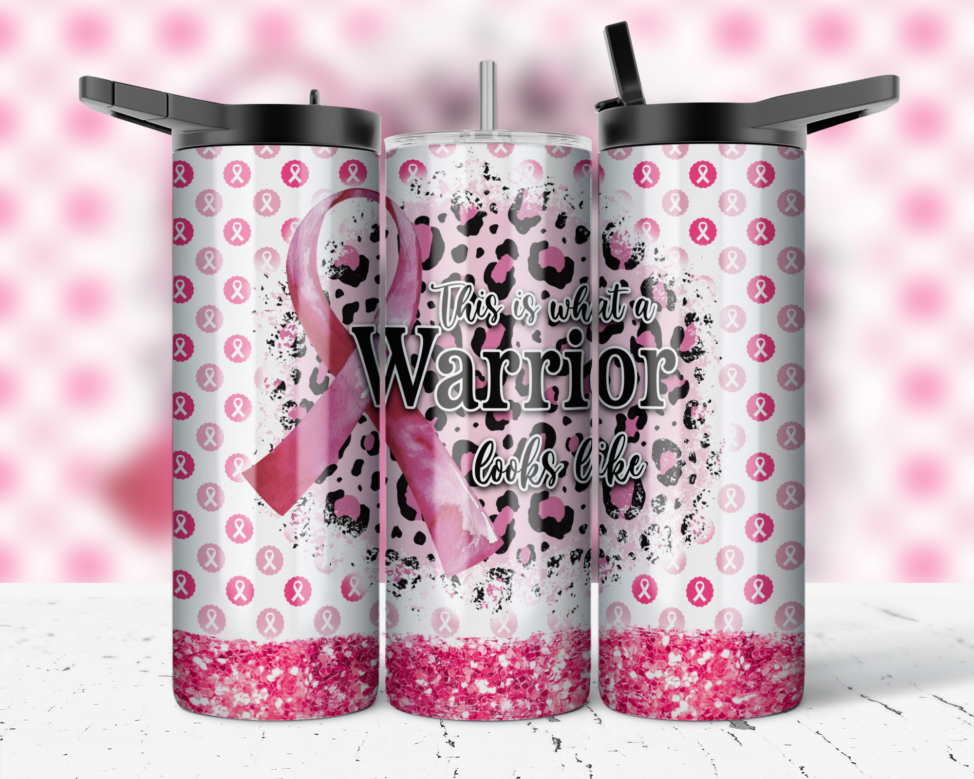 ASSORTED READY TO PRESS SUBLIMATION PRINTS FOR 20oz STRAIGHT SKINNY TUMBLERS (10 PACK) - BREAST CANCER AWARENESS