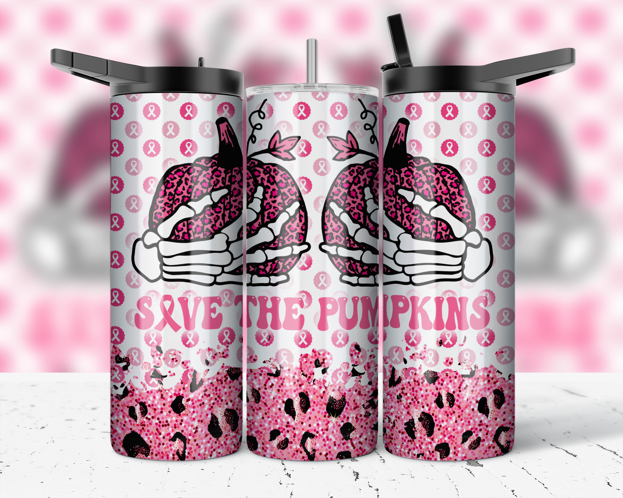 ASSORTED READY TO PRESS SUBLIMATION PRINTS FOR 20oz STRAIGHT SKINNY TUMBLERS (10 PACK) - BREAST CANCER AWARENESS