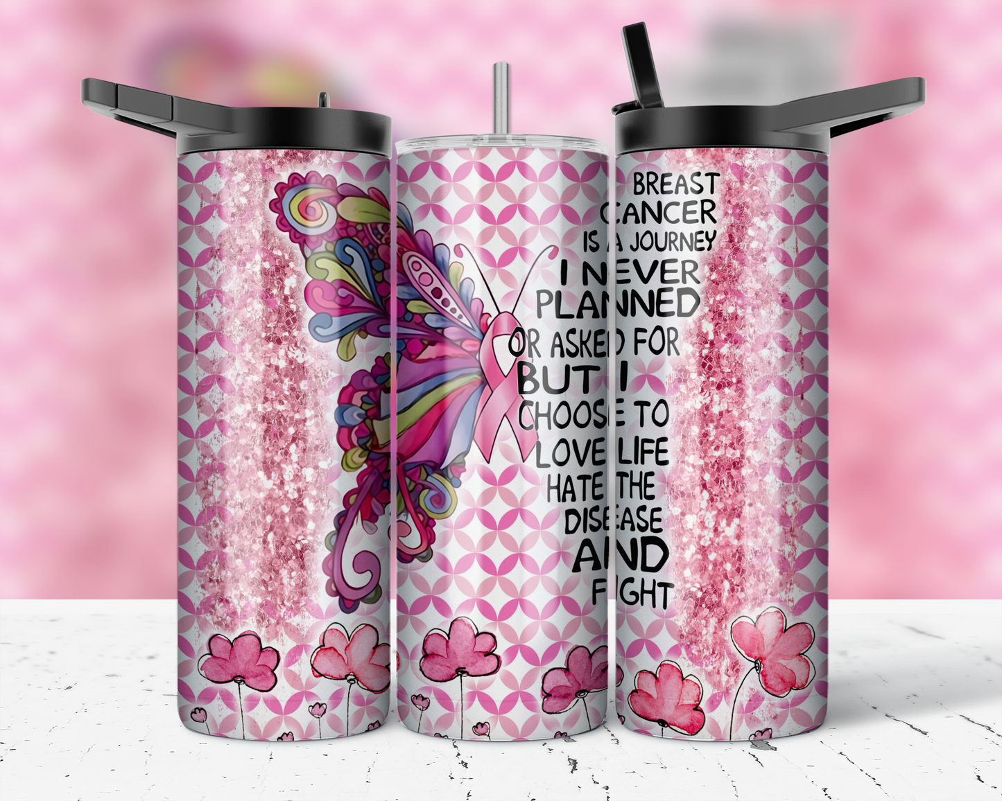 ASSORTED READY TO PRESS SUBLIMATION PRINTS FOR 20oz STRAIGHT SKINNY TUMBLERS (10 PACK) - BREAST CANCER AWARENESS