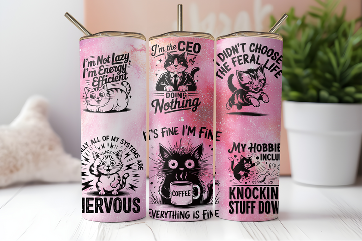 Digital Sublimation Designs - Feline Friends Tumbler Wraps — 20oz Skinny — Sassy Cats