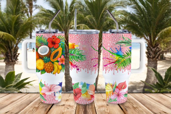 Digital Sublimation Designs - Summer Tumbler Wraps — 40oz Big Swig — Fruity Tropical Leopard