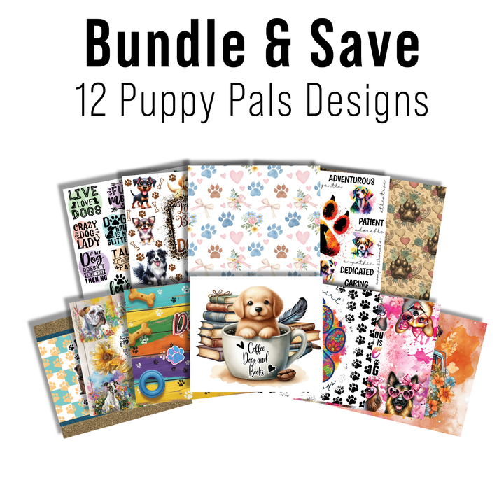 Digital Sublimation Designs - Puppy Pals Tumbler Wraps — 20oz Skinny — Coffee Dogs and Books