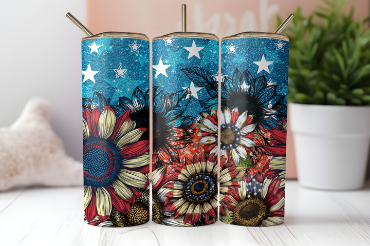 Digital Sublimation Designs - America 250 Tumbler Wraps — 40oz Big Swig — Sunflowers and Stars