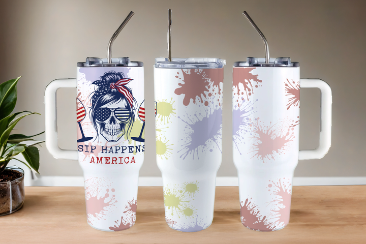 Digital Sublimation Designs - Fourth of July Tumbler Wraps — 40oz Big Swig — Sip Happens America
