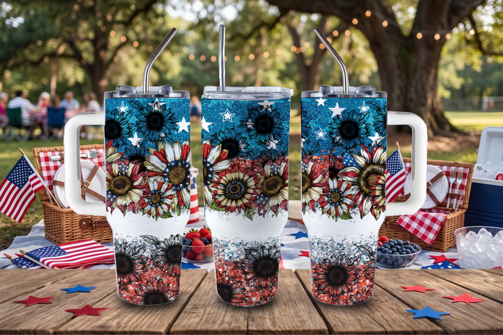 Digital Sublimation Designs - America 250 Tumbler Wraps — 40oz Big Swig — Sunflowers and Stars