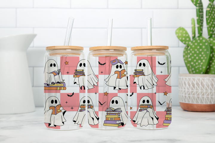Digital Sublimation Designs - Spooky Glass Can Wraps — 16oz Glass Can — Retro Ghosts