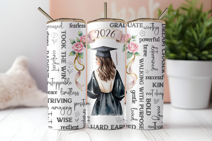 Digital Sublimation Designs - Graduation 2026 Tumbler Wraps — 20oz Skinny — 2026 Adjectives
