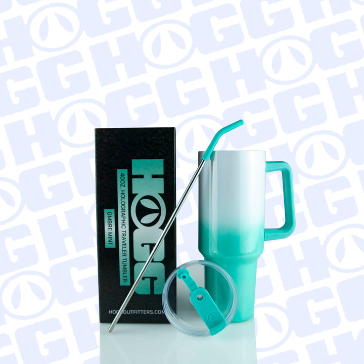 40oz Sublimatable Holographic Traveler Tumbler Case (24 Units) - Ombre Mint | Ombre
