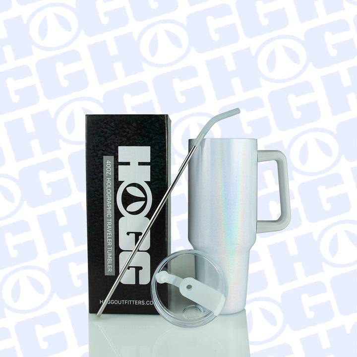 40oz Sublimatable Holographic Traveler Tumbler | White