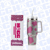 ***CLOSEOUT*** 40oz TRAVELER TUMBLER - BEDAZZLED SILVER & PINK COW
