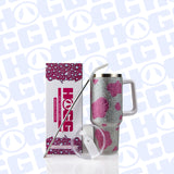 ***CLOSEOUT*** 40oz TRAVELER TUMBLER - BEDAZZLED SILVER & PINK COW - CASE OPTIONS