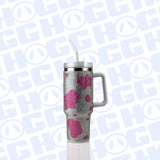 40oz TRAVELER TUMBLER - BEDAZZLED SILVER & PINK COW - CASE OPTIONS