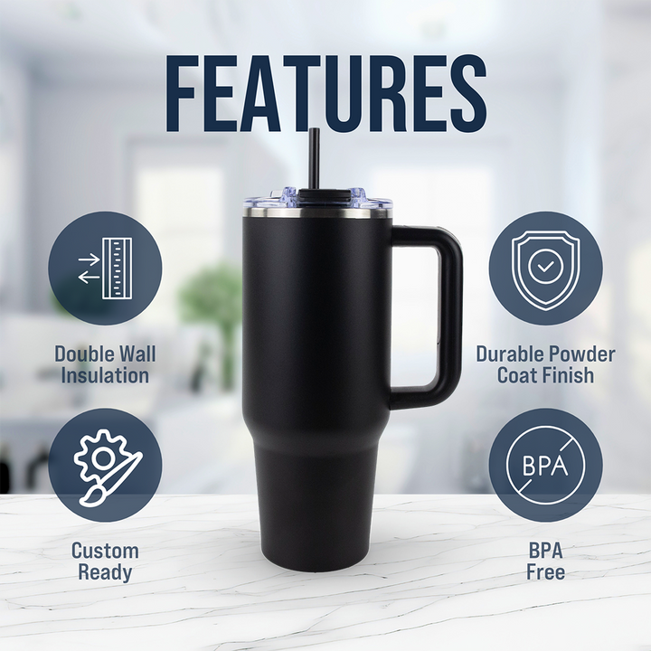 40oz Powder Coated Big Swig Tumbler Case (24 Units) | Black