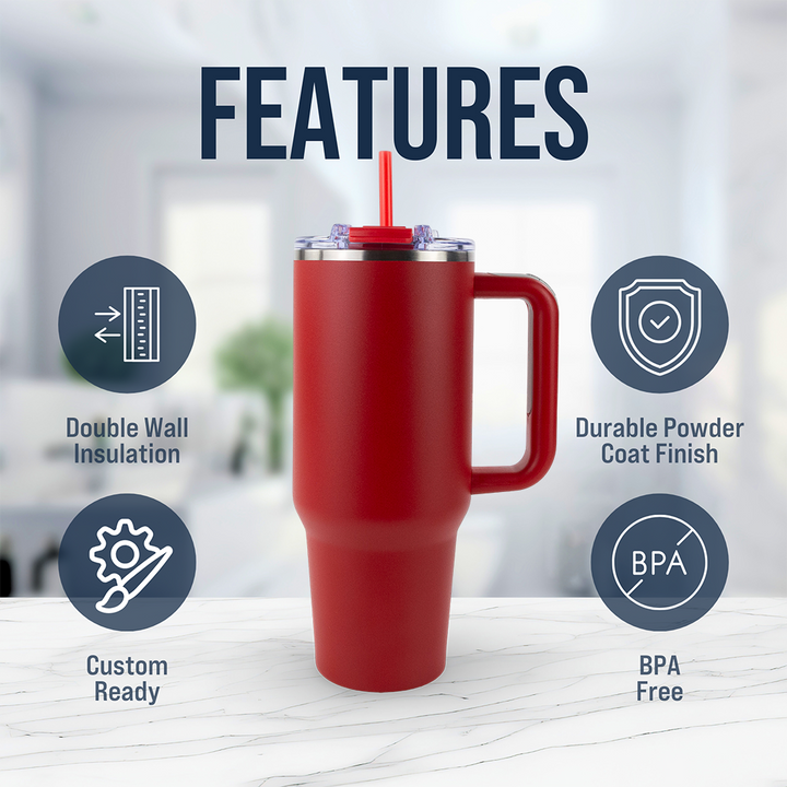 40oz Powder Coated Big Swig Tumbler Case (24 Units) | Red