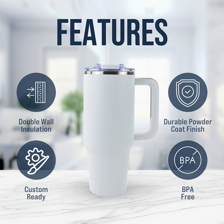40oz Powder Coated Big Swig Tumbler Case (24 Units) | White