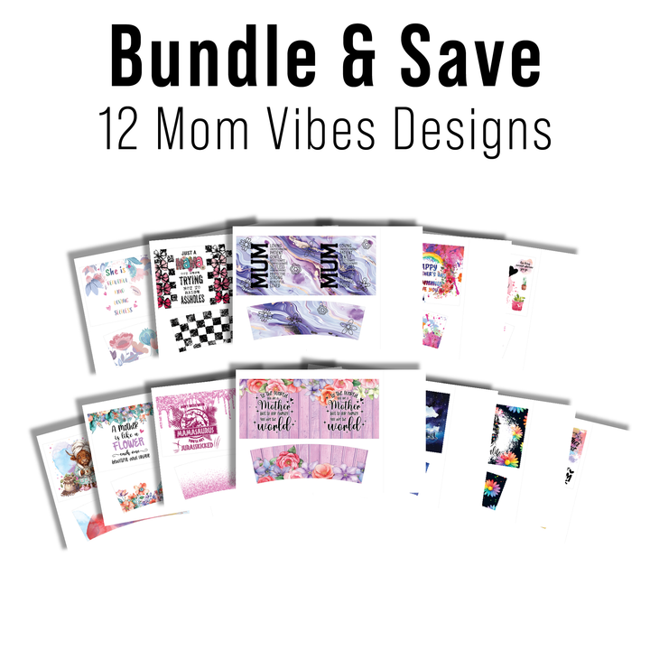 Digital Sublimation Designs - Mom Vibes Collection Tumbler Wraps — 40oz Big Swig — Bundle and Save (All 12 Designs)