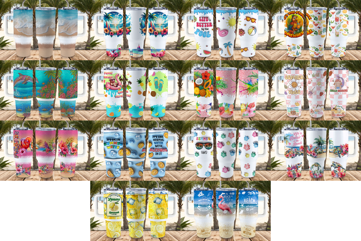 Digital Sublimation Designs - Summer Tumbler Wraps — 40oz Big Swig — 3D Pool