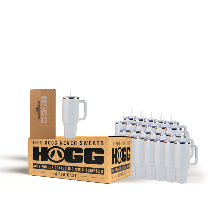 40oz Powder Coated Big Swig Tumbler Case (24 Units) | White