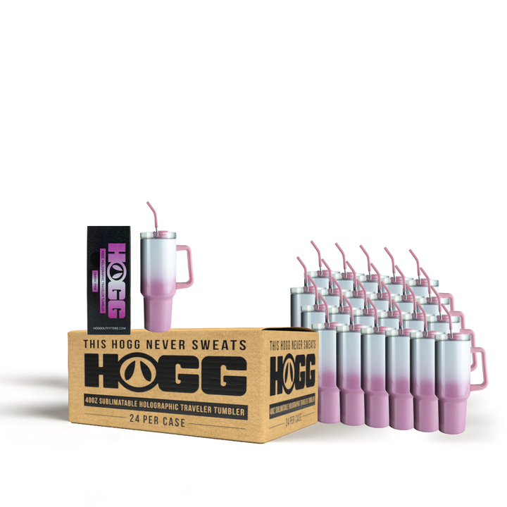 40oz Sublimatable Holographic Traveler Tumbler Case (24 Units) - Ombre Pink | Pink