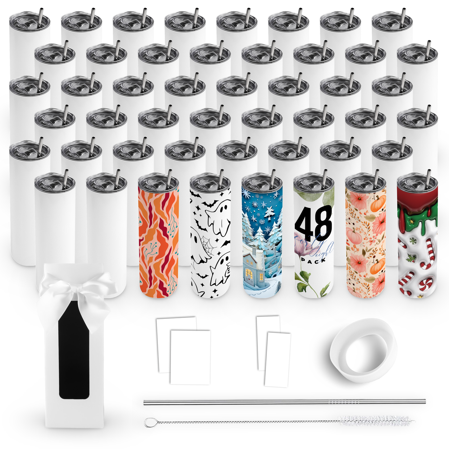 20oz SUBLIMATABLE SKINNY EDGE TUMBLER GIFT SET BULK CASE (48 UNITS)