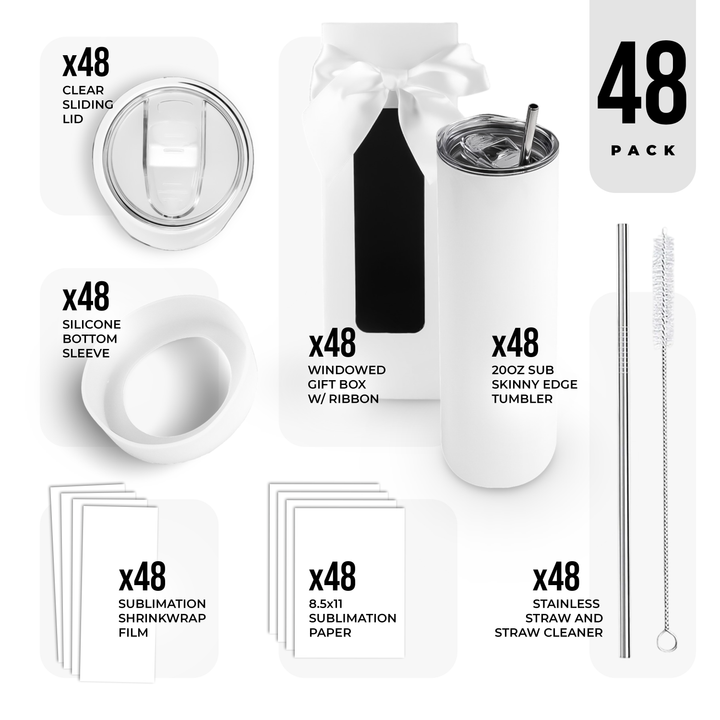 20oz Sublimatable Skinny Edge Tumbler Gift Set Bulk Case (48 Units)