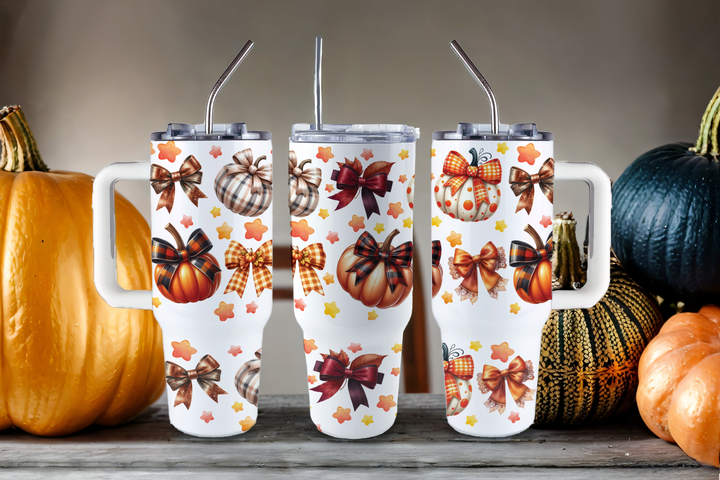 Digital Sublimation Designs - Halloween 2025 Tumblers — 40oz Big Swig — Coquette Pumpkin