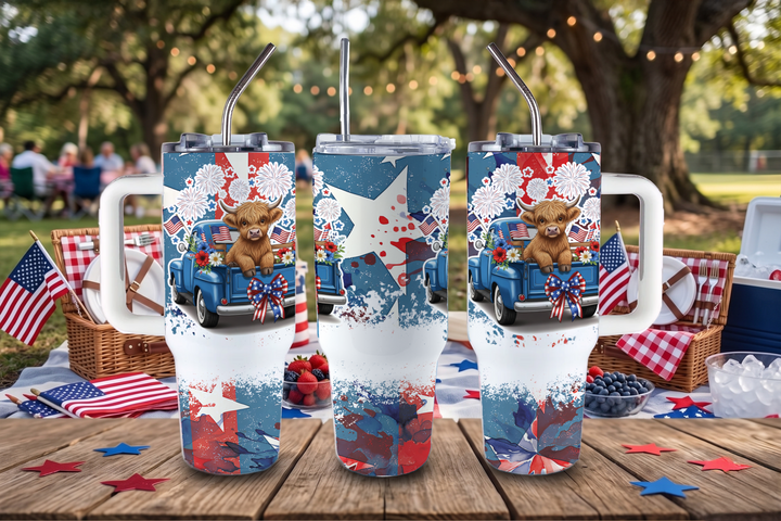 Digital Sublimation Designs - America 250 Tumbler Wraps — 40oz Big Swig — Patriotic Highland Cow