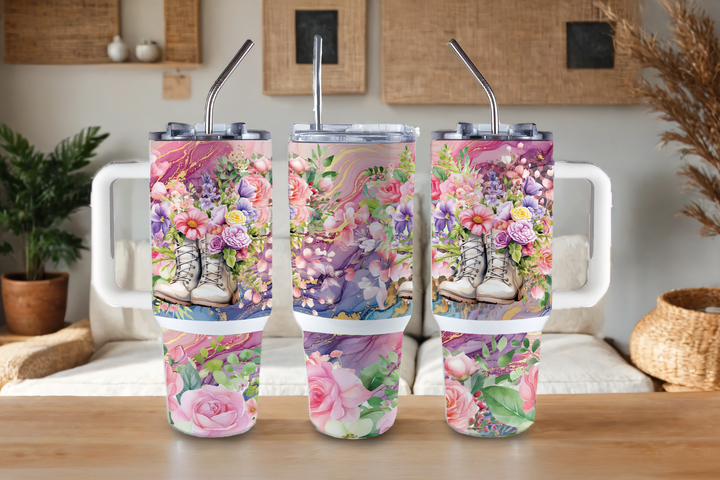 Digital Sublimation Designs - Spring Bloom Collection Tumbler Wraps — 40oz Big Swig — Leopard Blossom Boots