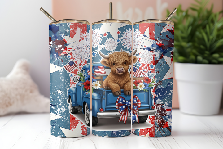 Digital Sublimation Designs - America 250 Tumbler Wraps — 40oz Big Swig — Patriotic Highland Cow