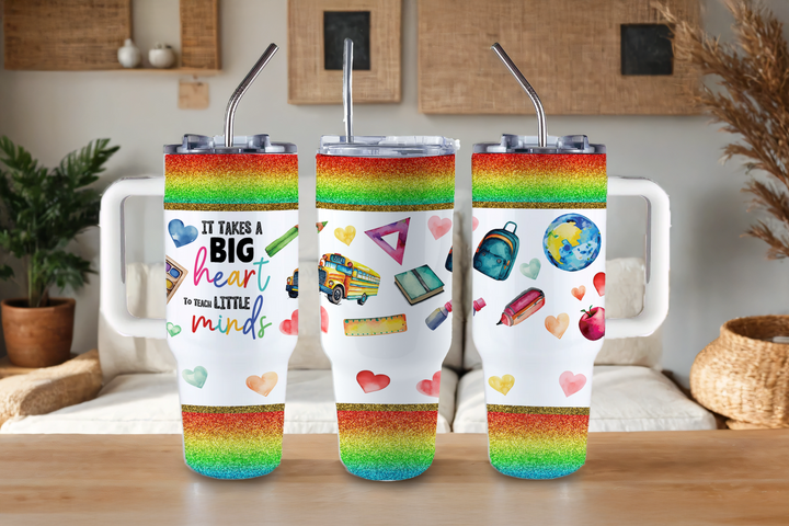 Digital Sublimation Designs - Back to School Teachers — 40oz Big Swig — Big Rainbow Heart