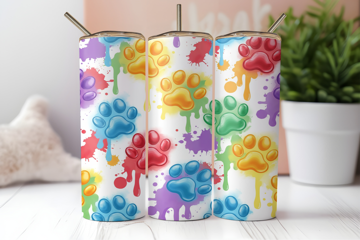 Digital Sublimation Designs - Feline Friends Tumbler Wraps — 20oz Skinny — Rainbow Paws
