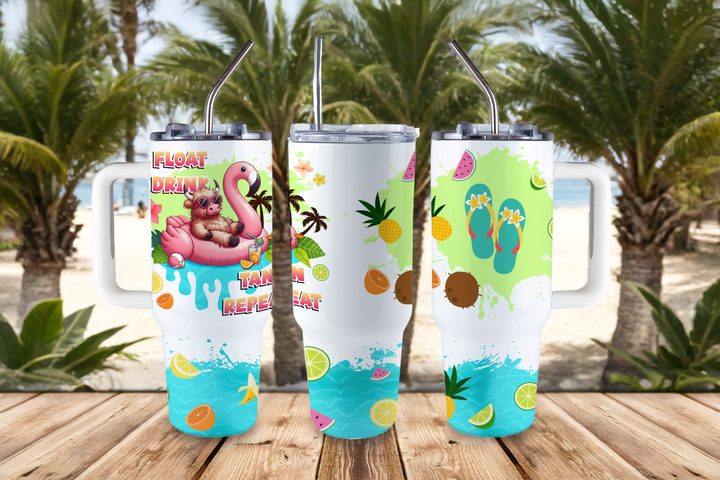 Digital Sublimation Designs - Summer Tumbler Wraps — 40oz Big Swig — Float Drink Tan Repeat