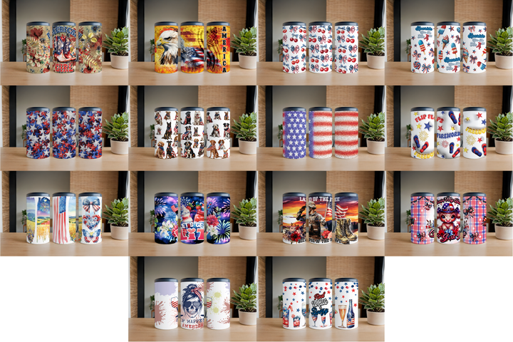 Digital Sublimation Designs - Fourth of July Tumbler Wraps — 4 in 1 Can Cooler — Bundle and Save (All 14 Designs)