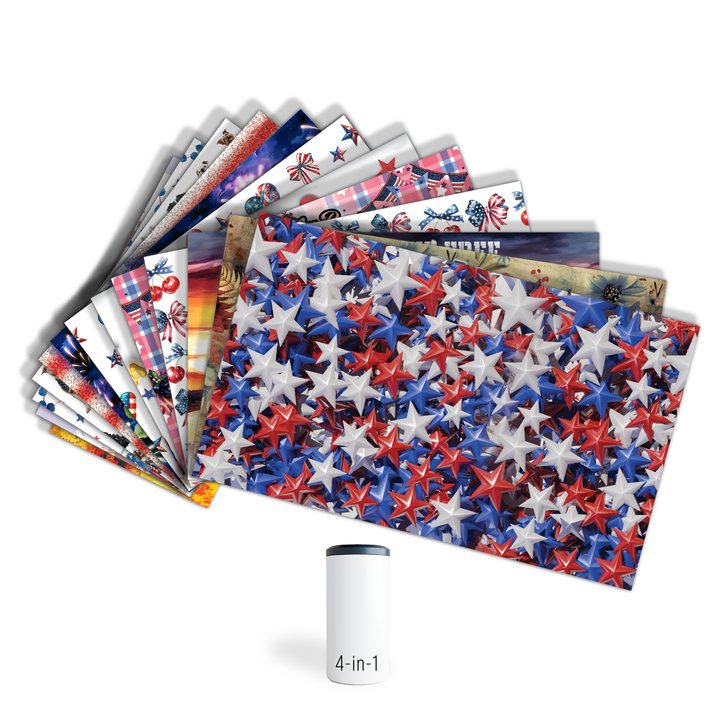 Digital Sublimation Designs - Fourth of July Tumbler Wraps — 4 in 1 Can Cooler — Bundle and Save (All 14 Designs)