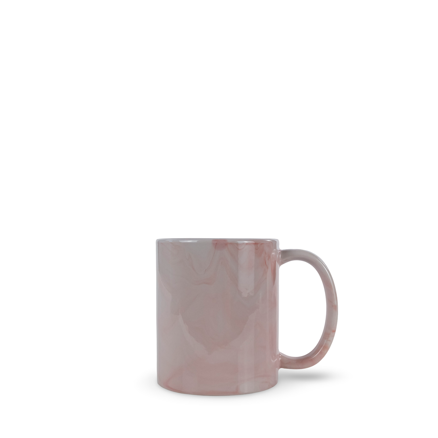 Pink mug with a marble pattern on a white background