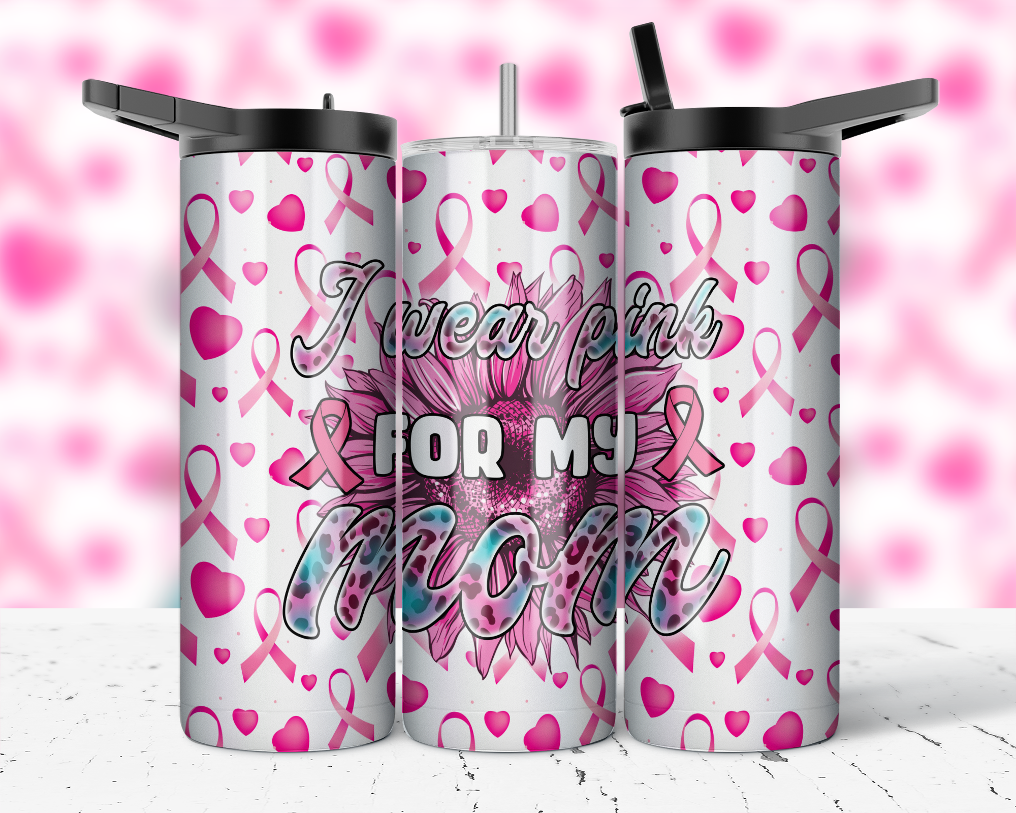 ASSORTED READY TO PRESS SUBLIMATION PRINTS FOR 20oz STRAIGHT SKINNY TUMBLERS (10 PACK) - BREAST CANCER AWARENESS 2