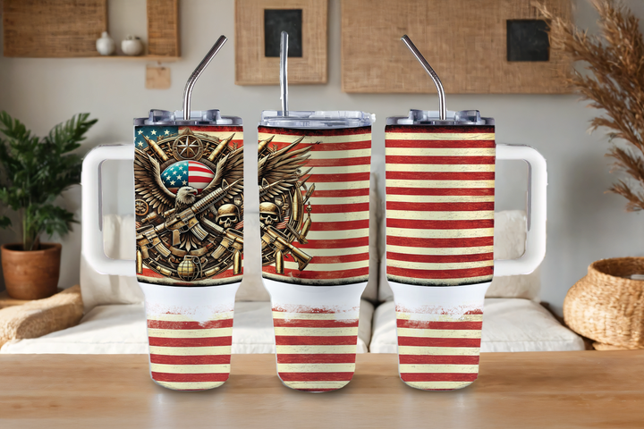 Digital Sublimation Designs - Veteran's Day Tumbler Wraps — 40oz Big Swig — Metallic Patriotic Emblem