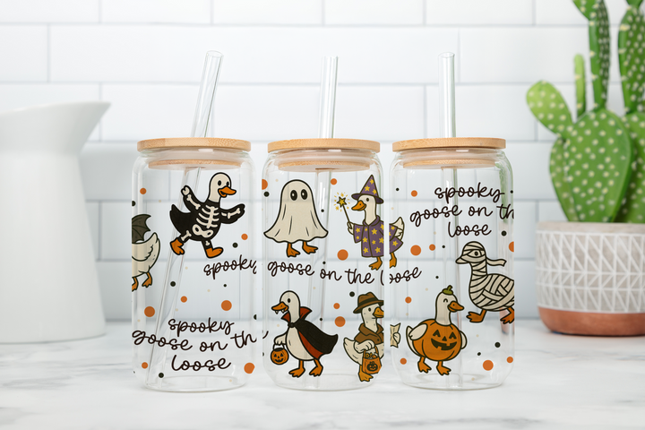 Digital Sublimation Designs - Spooky Glass Can Wraps — 16oz Glass Can — Spooky Goose