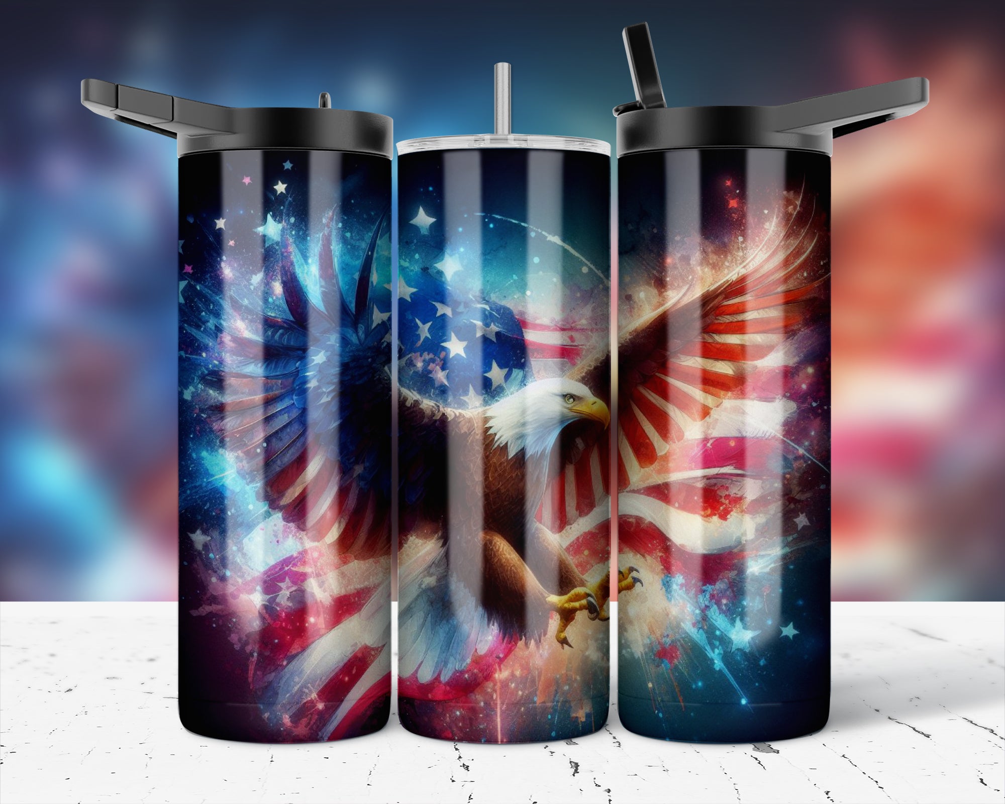 ASSORTED READY TO PRESS SUBLIMATION PRINTS FOR 20oz STRAIGHT SKINNY TUMBLERS (10 PACK) - PATRIOTIC