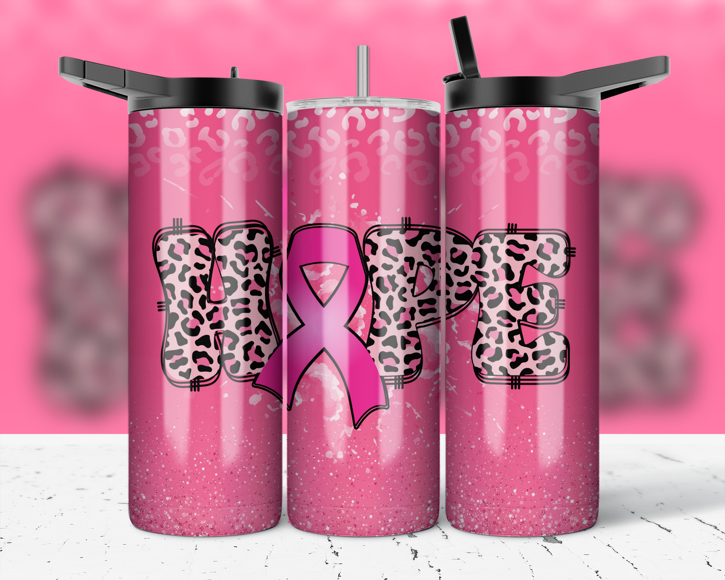 ASSORTED READY TO PRESS SUBLIMATION PRINTS FOR 20oz STRAIGHT SKINNY TUMBLERS (10 PACK) - BREAST CANCER AWARENESS