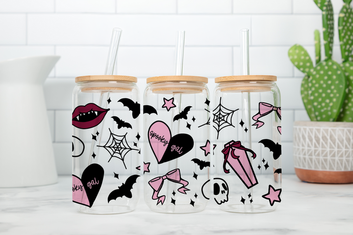 Digital Sublimation Designs - Spooky Glass Can Wraps — 16oz Glass Can — Vampire Girly