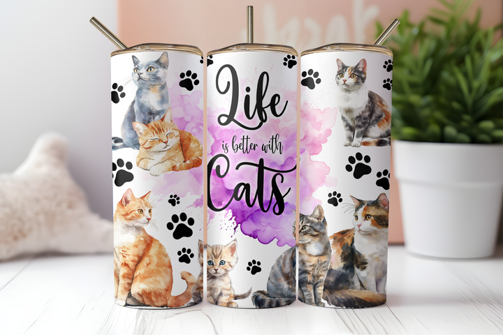 Digital Sublimation Designs - Feline Friends Tumbler Wraps — 20oz Skinny — Life is Better with Cats