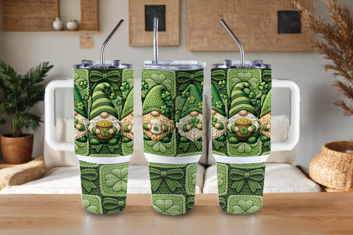 Digital Sublimation Designs - St. Patricks Day Collection Tumbler Wraps — 40oz Big Swig — Crochet Gnomes