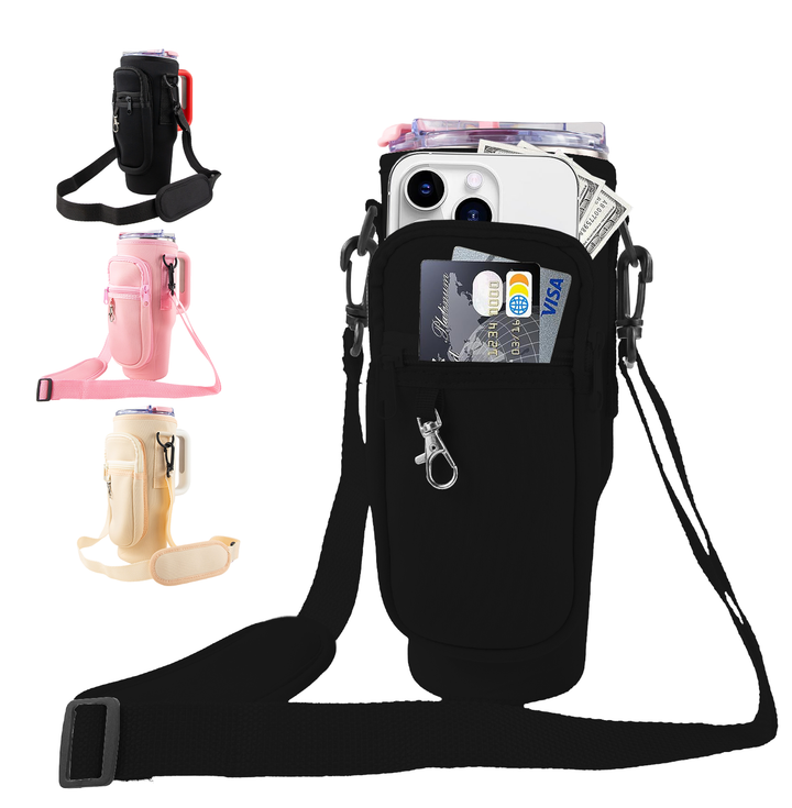 40oz Portable Tumbler Sleeve Bag w/ Strap & Hook - tumbler handle accessory for on-the-go drinkware carry and customization