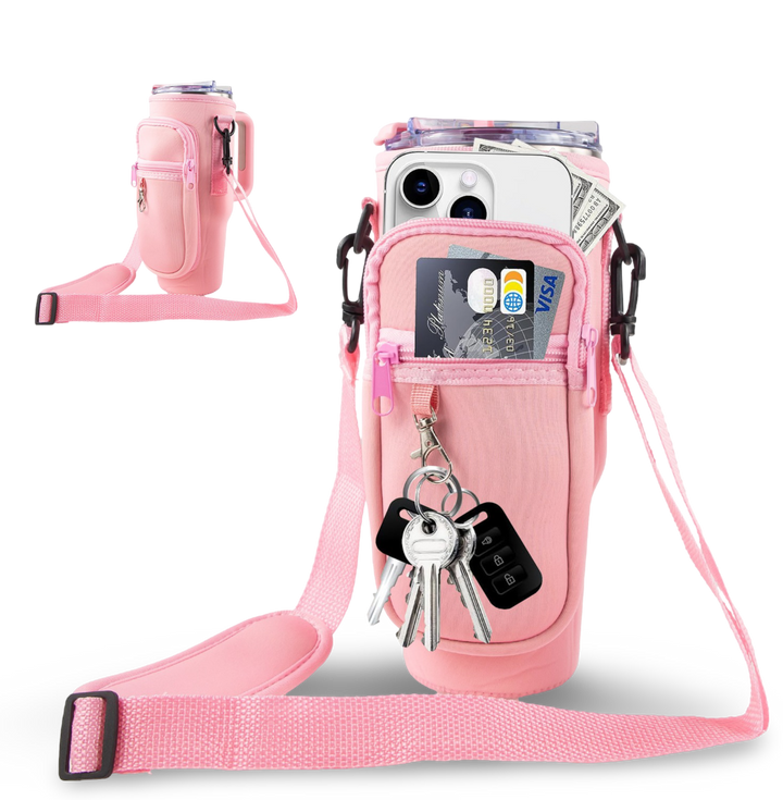 40oz Portable Tumbler Sleeve Bag w/ Strap & Hook - detail view | tumbler handle accessory