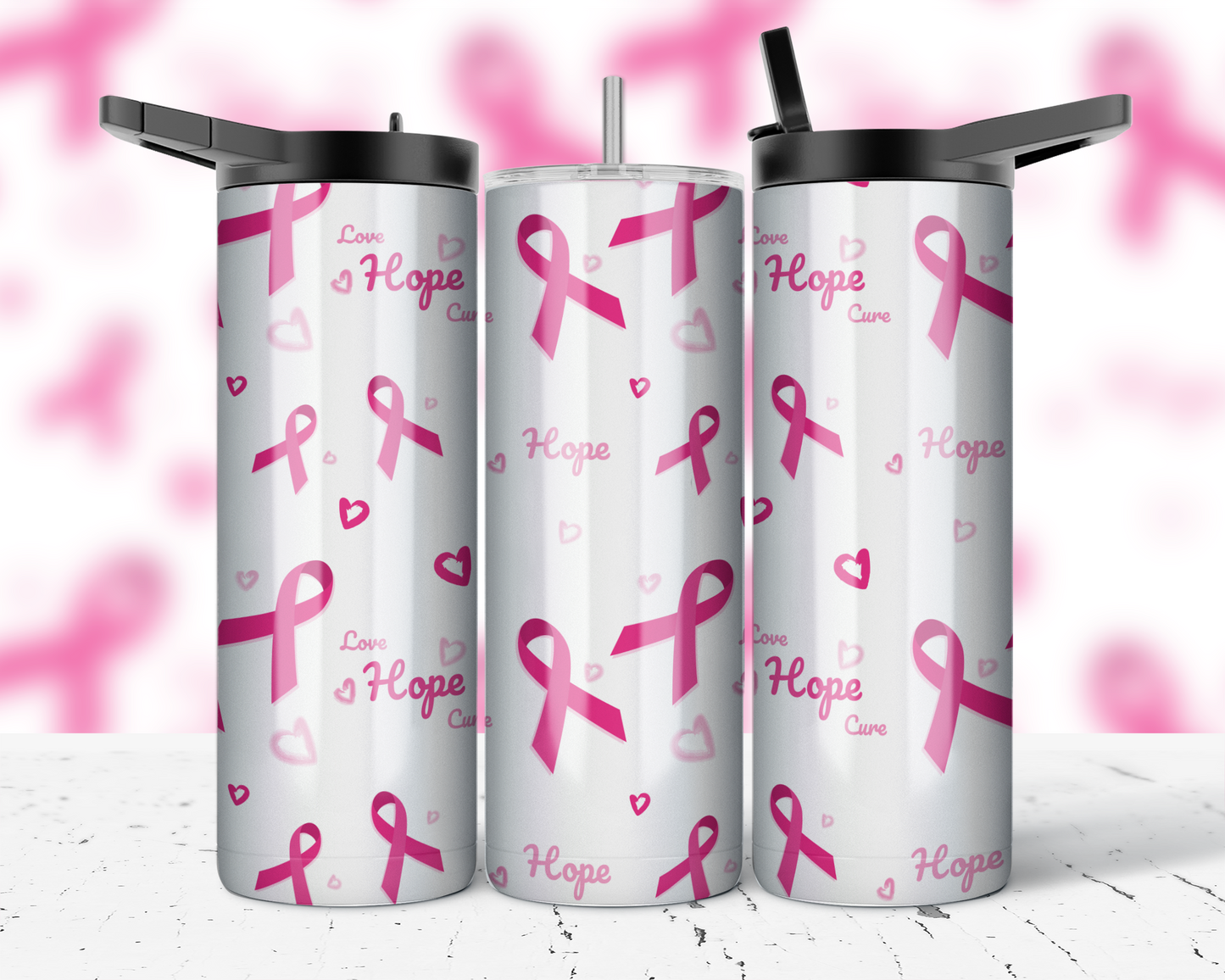 ASSORTED READY TO PRESS SUBLIMATION PRINTS FOR 20oz STRAIGHT SKINNY TUMBLERS (10 PACK) - BREAST CANCER AWARENESS 2