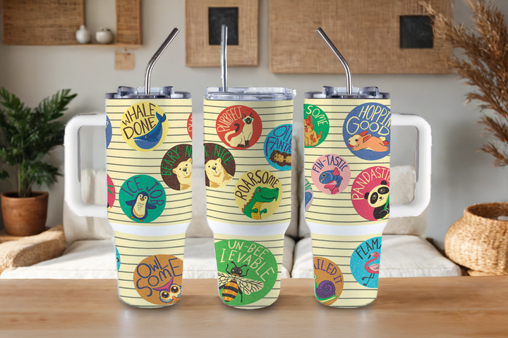Digital Sublimation Designs - Back to School Teachers — 40oz Big Swig — Animal Stickers