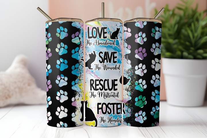 Digital Sublimation Designs - Feline Friends Tumbler Wraps — 20oz Skinny — Love Save Rescue Foster